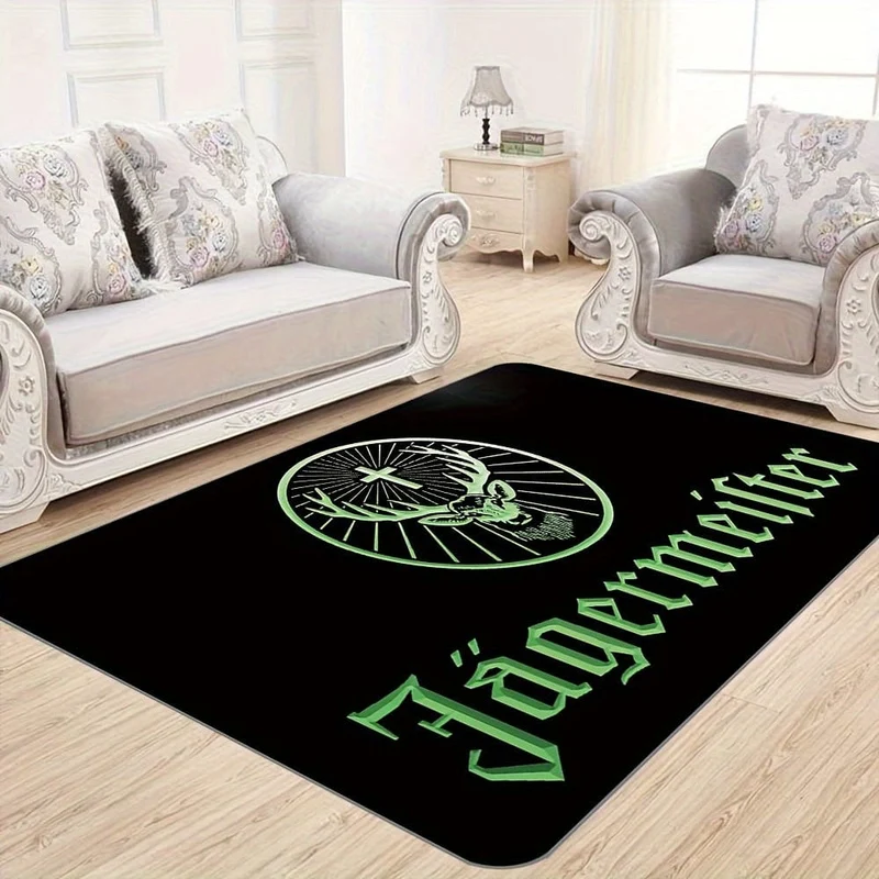 1 Stück verdickter Jägermeister-Logo-Teppich für Wohnzimmer, Schlafzimmer, Heimdekoration, Couchtisch, große Fläche, Lounge-Bodenmatte, rutschfeste Teppiche für Schlafzimmer, Heimdekoration, Raumdekoration