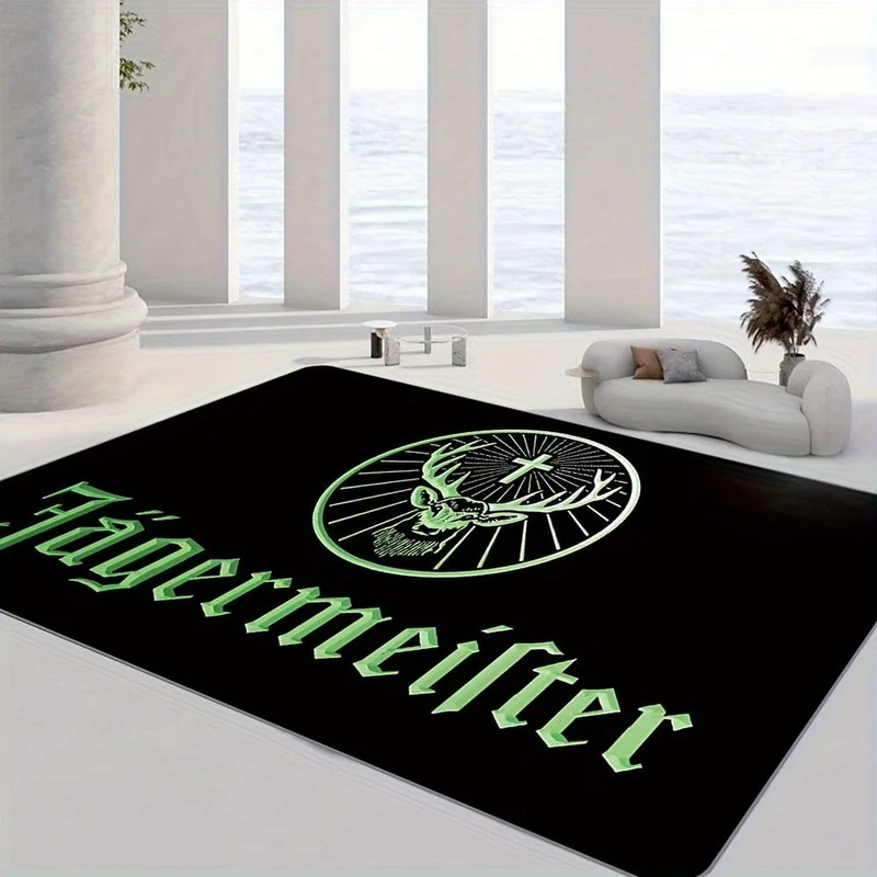 1 Stück verdickter Jägermeister-Logo-Teppich für Wohnzimmer, Schlafzimmer, Heimdekoration, Couchtisch, große Fläche, Lounge-Bodenmatte, rutschfeste Teppiche für Schlafzimmer, Heimdekoration, Raumdekoration