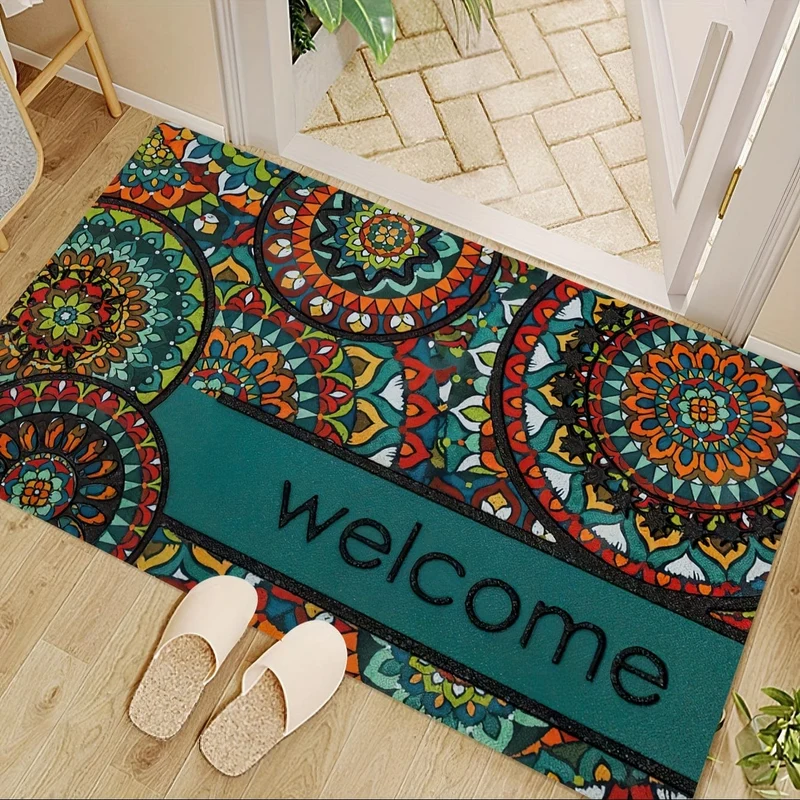 1 Stück böhmische stilvolle Fußmatte, Retro-Muster-Teppich, maschinenwaschbarer Teppich, geeignet für Heimdekoration, Raumzubehör, Schlafzimmer, Wohnzimmer, Lesezimmer, Nachttisch-Accessoires