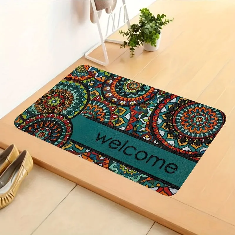 1 Stück böhmische stilvolle Fußmatte, Retro-Muster-Teppich, maschinenwaschbarer Teppich, geeignet für Heimdekoration, Raumzubehör, Schlafzimmer, Wohnzimmer, Lesezimmer, Nachttisch-Accessoires