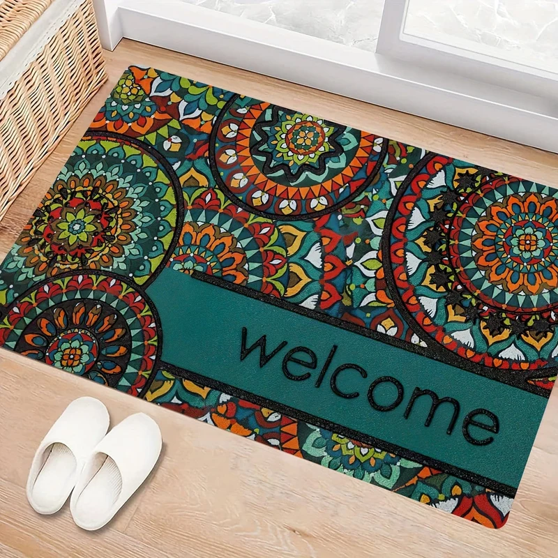 1 Stück böhmische stilvolle Fußmatte, Retro-Muster-Teppich, maschinenwaschbarer Teppich, geeignet für Heimdekoration, Raumzubehör, Schlafzimmer, Wohnzimmer, Lesezimmer, Nachttisch-Accessoires