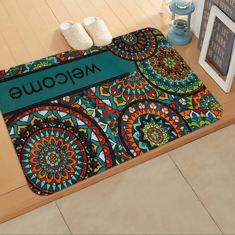 1 Stück böhmische stilvolle Fußmatte, Retro-Muster-Teppich, maschinenwaschbarer Teppich, geeignet für Heimdekoration, Raumzubehör, Schlafzimmer, Wohnzimmer, Lesezimmer, Nachttisch-Accessoires