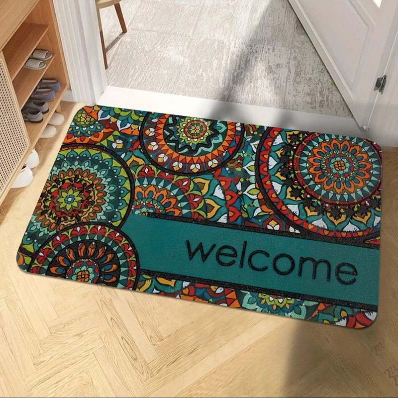 1 Stück böhmische stilvolle Fußmatte, Retro-Muster-Teppich, maschinenwaschbarer Teppich, geeignet für Heimdekoration, Raumzubehör, Schlafzimmer, Wohnzimmer, Lesezimmer, Nachttisch-Accessoires