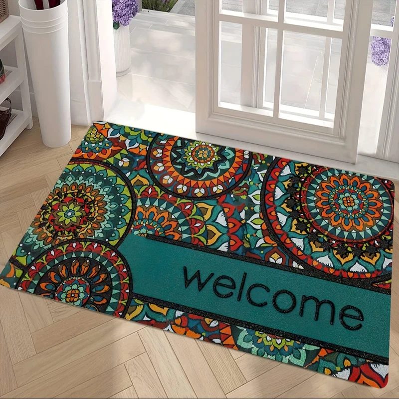 1 Stück böhmische stilvolle Fußmatte, Retro-Muster-Teppich, maschinenwaschbarer Teppich, geeignet für Heimdekoration, Raumzubehör, Schlafzimmer, Wohnzimmer, Lesezimmer, Nachttisch-Accessoires
