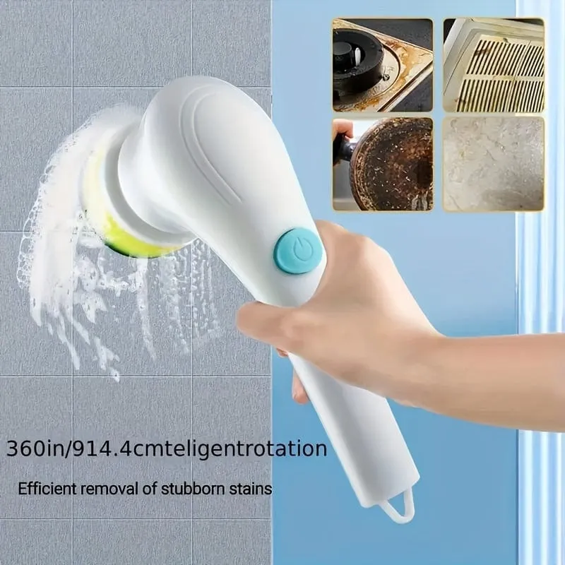 1 Set, elektrischer Schleuderschrubber mit 5 austauschbaren Bürstenköpfen, kabellose elektrische Reinigungsbürste, wiederaufladbarer Hand-Duschschrubber, für Badezimmer, Küche, Badewanne, Fliesen, Dusche, Reinigungsmittel