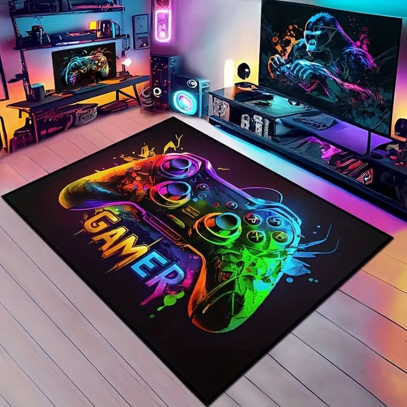 1 Stück, Gaming-Teppich für Zimmer – Gamer-Teppich mit Controller-Design für Spielzimmer, Esport-Raum, Game-Controller-Bereichsteppich für Gamer, Teppiche für Schlafzimmer, Wohnzimmer, Übungsteppiche, Gaming, Cyberpunk