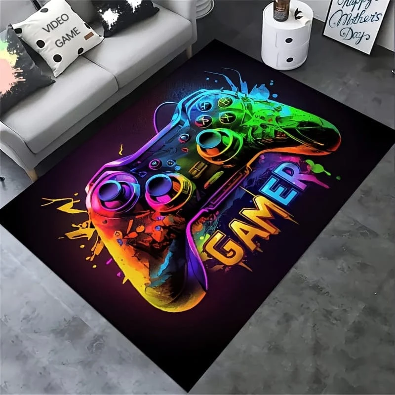 1 Stück, Gaming-Teppich für Zimmer – Gamer-Teppich mit Controller-Design für Spielzimmer, Esport-Raum, Game-Controller-Bereichsteppich für Gamer, Teppiche für Schlafzimmer, Wohnzimmer, Übungsteppiche, Gaming, Cyberpunk