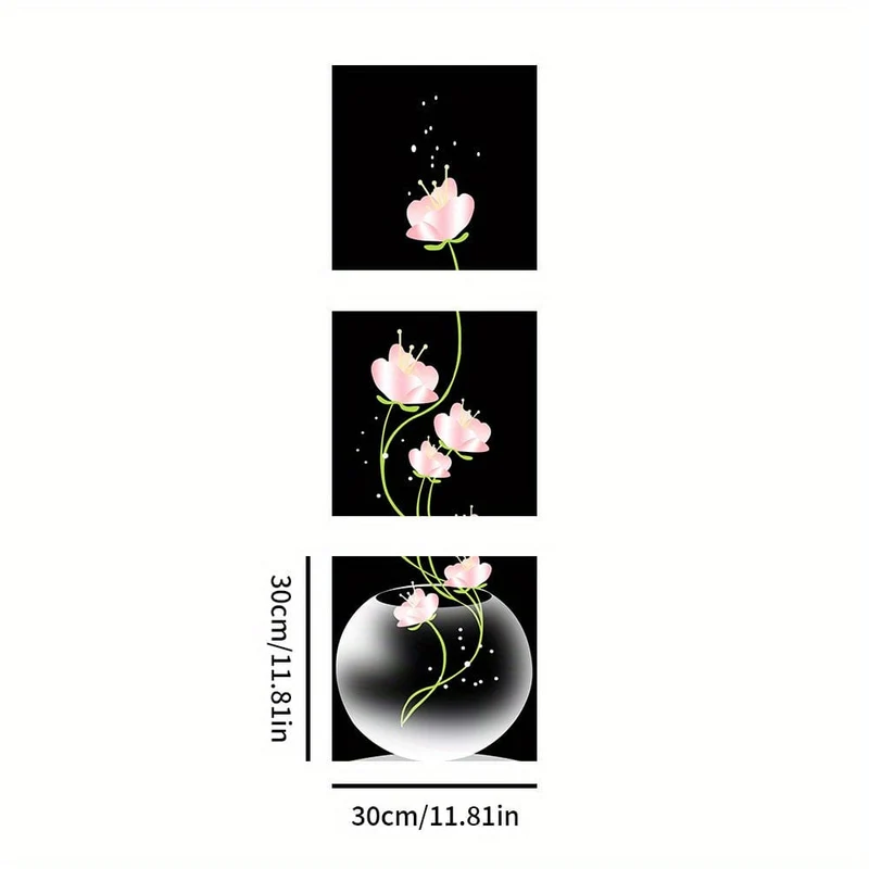 3-teiliges quadratisches Leinwandbild mit rosa Blumenmotiv, Wandkunst, Bild für Wohnzimmer, Eingang, Heimdekoration, ohne Rahmen