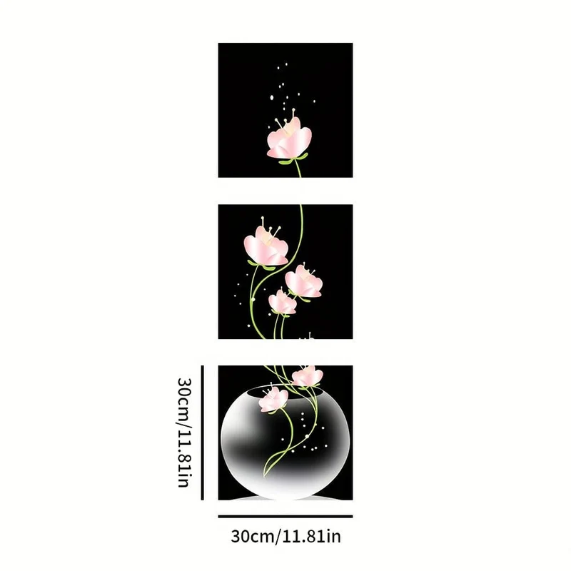 3-teiliges quadratisches Leinwandbild mit rosa Blumenmotiv, Wandkunst, Bild für Wohnzimmer, Eingang, Heimdekoration, ohne Rahmen