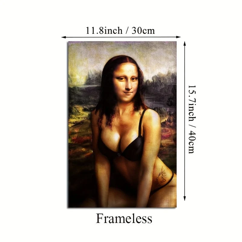 1 Stück ungerahmtes Leinwandposter, moderne Kunst, lustiges Mona Lisa-Poster, ideales Geschenk für Schlafzimmer, Wohnzimmer, Flur, Wandkunst, Wanddekoration, Winterdeko, Raumdekoration