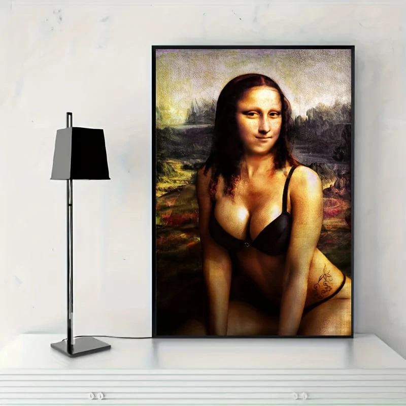 1 Stück ungerahmtes Leinwandposter, moderne Kunst, lustiges Mona Lisa-Poster, ideales Geschenk für Schlafzimmer, Wohnzimmer, Flur, Wandkunst, Wanddekoration, Winterdeko, Raumdekoration