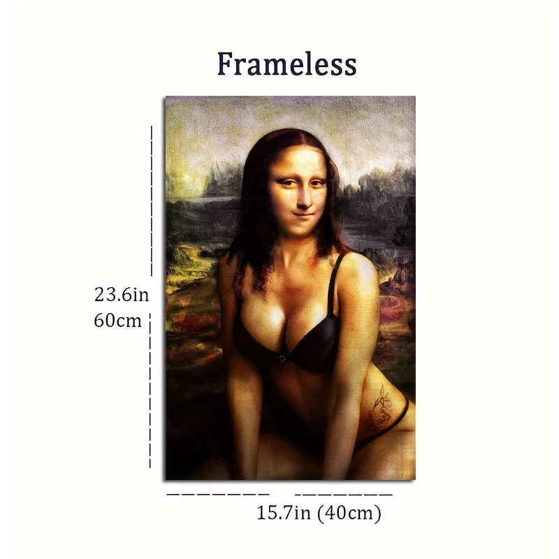 1 Stück ungerahmtes Leinwandposter, moderne Kunst, lustiges Mona Lisa-Poster, ideales Geschenk für Schlafzimmer, Wohnzimmer, Flur, Wandkunst, Wanddekoration, Winterdeko, Raumdekoration