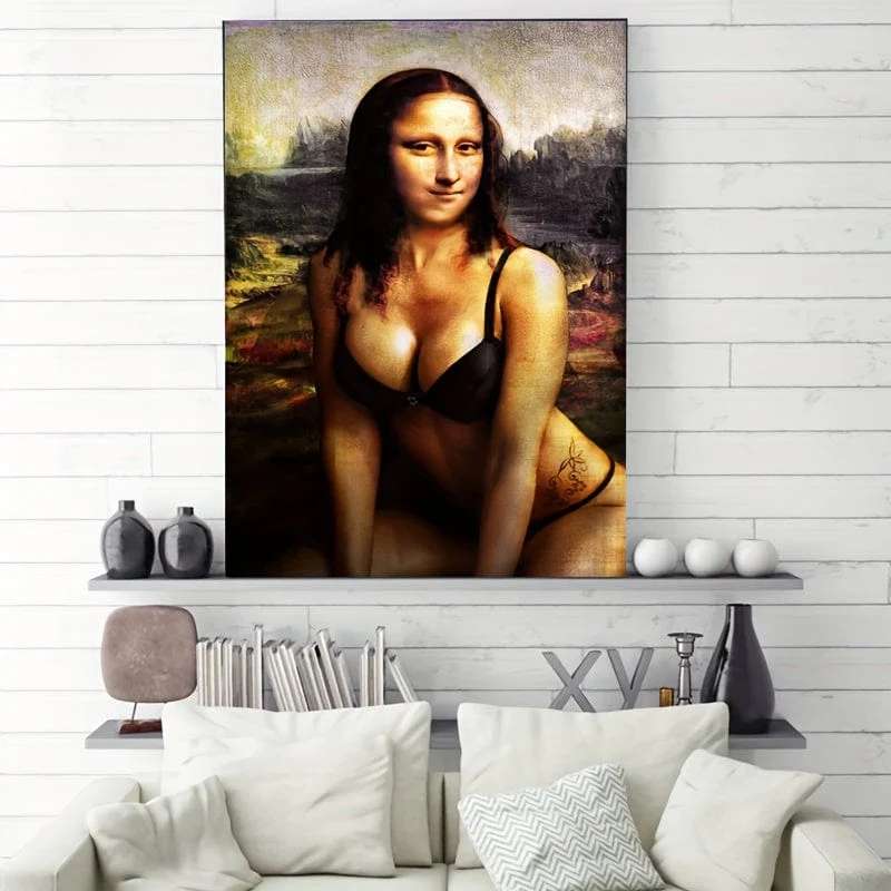 1 Stück ungerahmtes Leinwandposter, moderne Kunst, lustiges Mona Lisa-Poster, ideales Geschenk für Schlafzimmer, Wohnzimmer, Flur, Wandkunst, Wanddekoration, Winterdeko, Raumdekoration