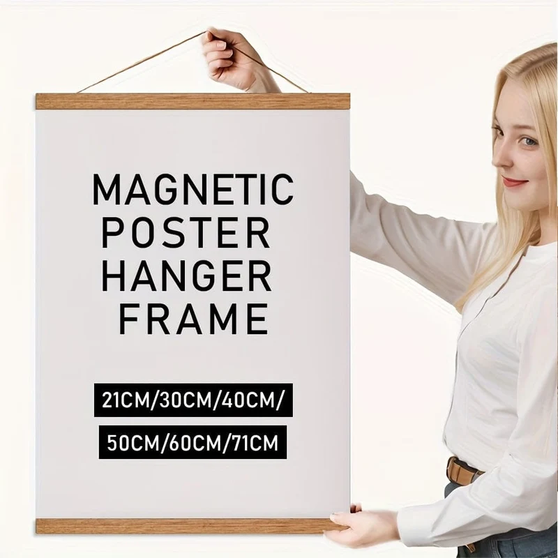 1 magnetischer Holz-Aufhängerrahmen, 6 Farben, Teak, Walnuss, Kiefer, für Poster, Fotos, Schriftrollen, Bilderrahmen, Leinwanddrucke, Gemälde, Kunstwerke, Magnetrahmen, Wandkunst, Heimdekoration