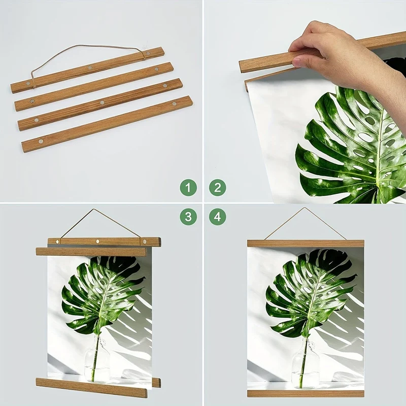 1 magnetischer Holz-Aufhängerrahmen, 6 Farben, Teak, Walnuss, Kiefer, für Poster, Fotos, Schriftrollen, Bilderrahmen, Leinwanddrucke, Gemälde, Kunstwerke, Magnetrahmen, Wandkunst, Heimdekoration