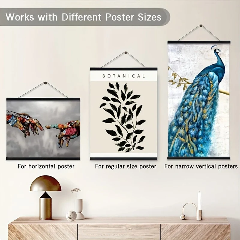 1 magnetischer Holz-Aufhängerrahmen, 6 Farben, Teak, Walnuss, Kiefer, für Poster, Fotos, Schriftrollen, Bilderrahmen, Leinwanddrucke, Gemälde, Kunstwerke, Magnetrahmen, Wandkunst, Heimdekoration