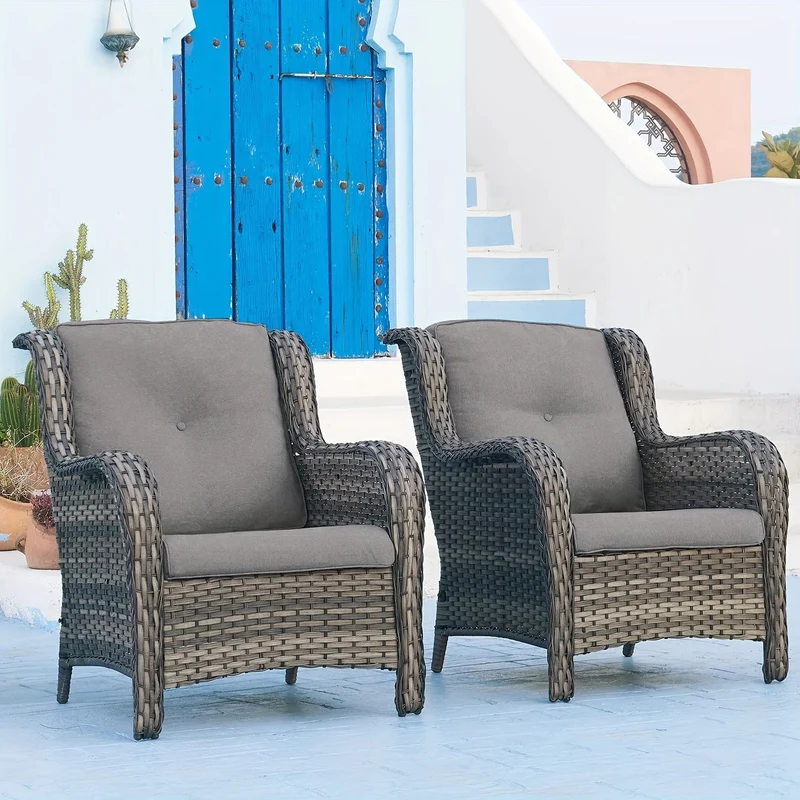 Sofa-Sitzkissen-Set aus garngefärbtem Stoff, 2-teilig/Set, wasserdicht, UV-beständig, Füllung aus Baumwollkern für den Außenbereich, geeignet für Rattanstühle, Sofas, Wohnmöbel