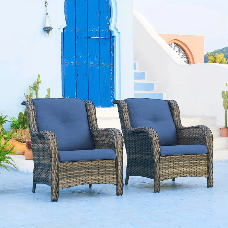Sofa-Sitzkissen-Set aus garngefärbtem Stoff, 2-teilig/Set, wasserdicht, UV-beständig, Füllung aus Baumwollkern für den Außenbereich, geeignet für Rattanstühle, Sofas, Wohnmöbel