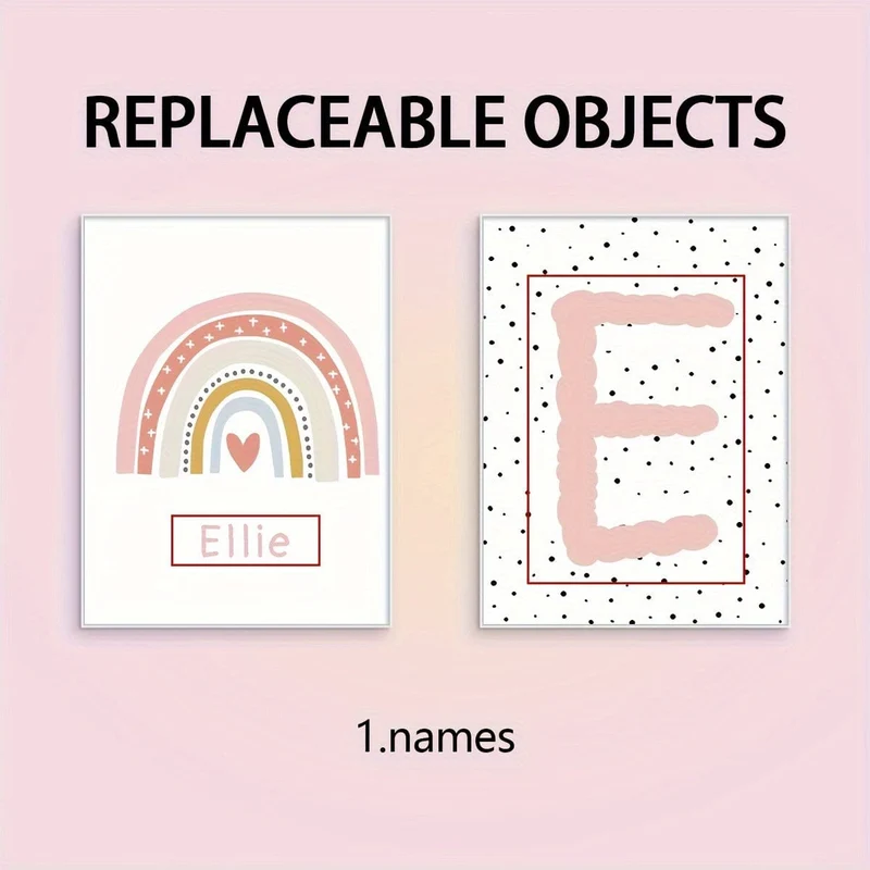 2-teiliges Set ungerahmte personalisierte Namensposter auf Leinwand, Wandkunst, süßes Regenbogen-Namensposter für die Inneneinrichtung, Leinwanddrucke für Wohnzimmer, Schlafzimmer, Küchendekor, Geburtstagsgeschenk und Dekoration