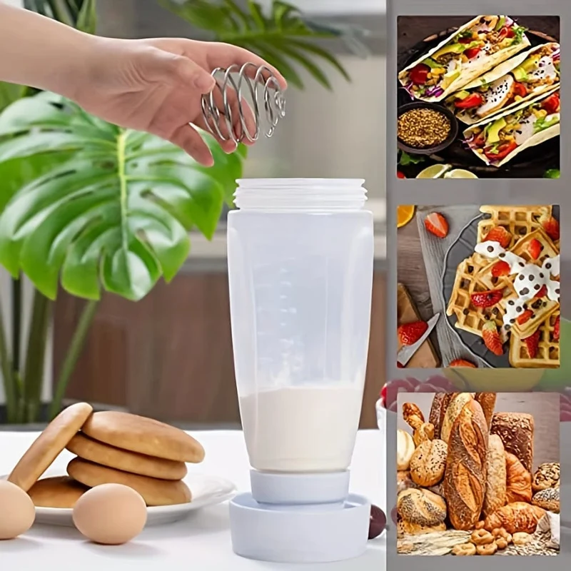 1 Stück Pfannkuchenteigspender, 4.5 Tassen Fassungsvermögen, skalierter Handteig-Mischflaschenteig, Spender, Backutensilien, Herstellung von Kuchen, Keksen, Waffeln, Crêpes-Werkzeug, Küchenzubehör
