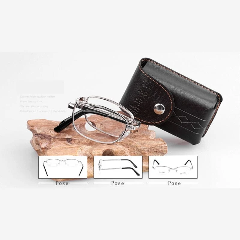 Zilead tragbare faltbare Lesebrille aus Metall, ultraleichte Herren-Business-Presbyopie-Brille mit zufälligem Fall +0.5 bis +4.0