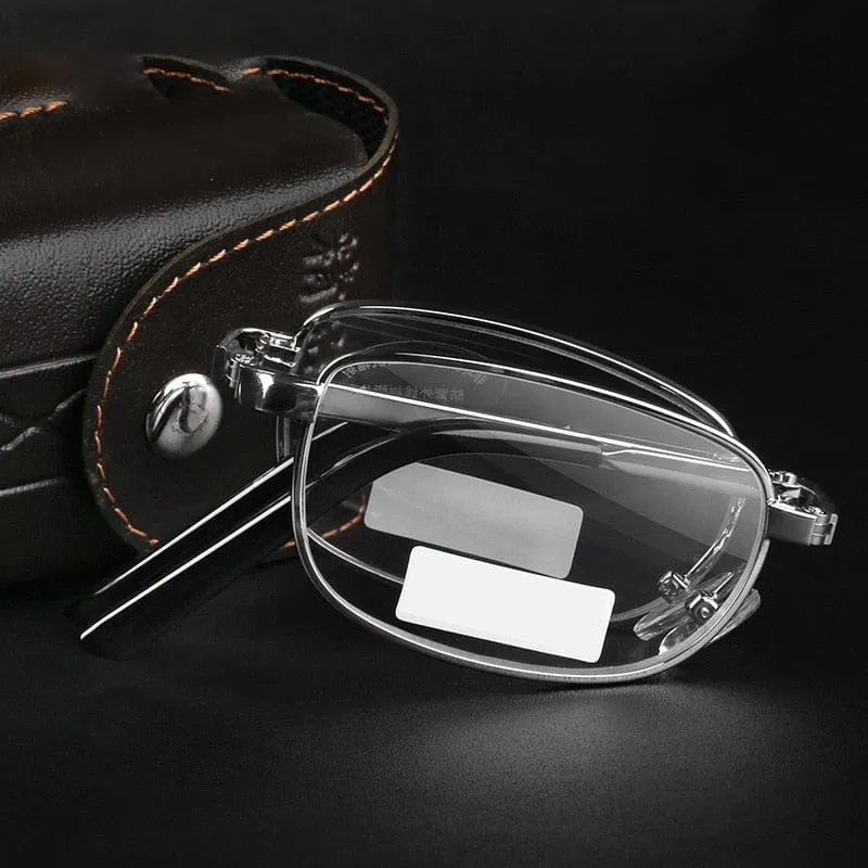 Zilead tragbare faltbare Lesebrille aus Metall, ultraleichte Herren-Business-Presbyopie-Brille mit zufälligem Fall +0.5 bis +4.0