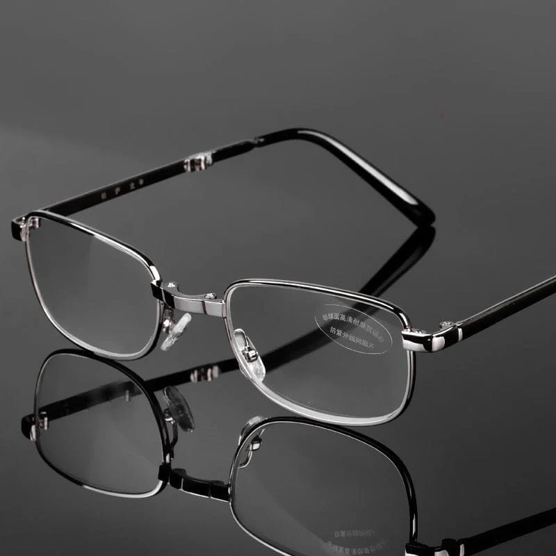 Zilead tragbare faltbare Lesebrille aus Metall, ultraleichte Herren-Business-Presbyopie-Brille mit zufälligem Fall +0.5 bis +4.0