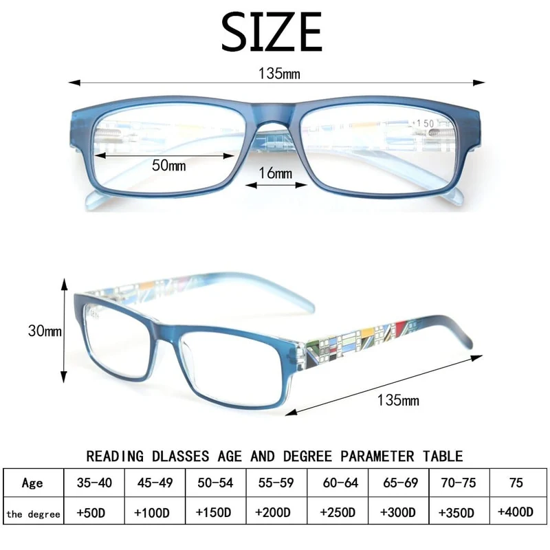 Lesebrille Federscharnier Stilvolles Musterdesign Leser Männer und Frauen Farbbrillen Prresbyopie-Brille Dioptrie +50 bis +600