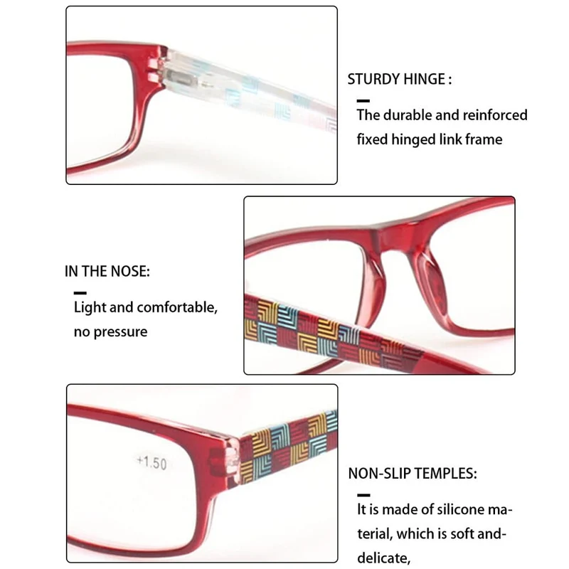 Lesebrille Federscharnier Stilvolles Musterdesign Leser Männer und Frauen Farbbrillen Prresbyopie-Brille Dioptrie +50 bis +600