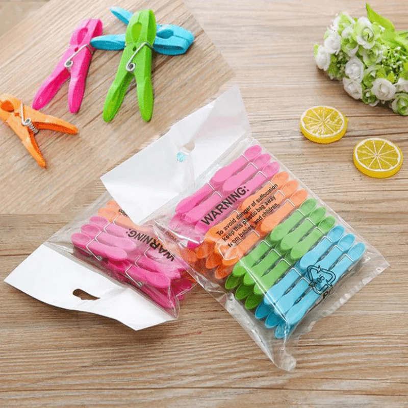 24 Stück/Packung bunte Kunststoff-Wäscheklammern, robuste Wäscheklammern mit Federn, lufttrocknendes Wäscheklammer-Set