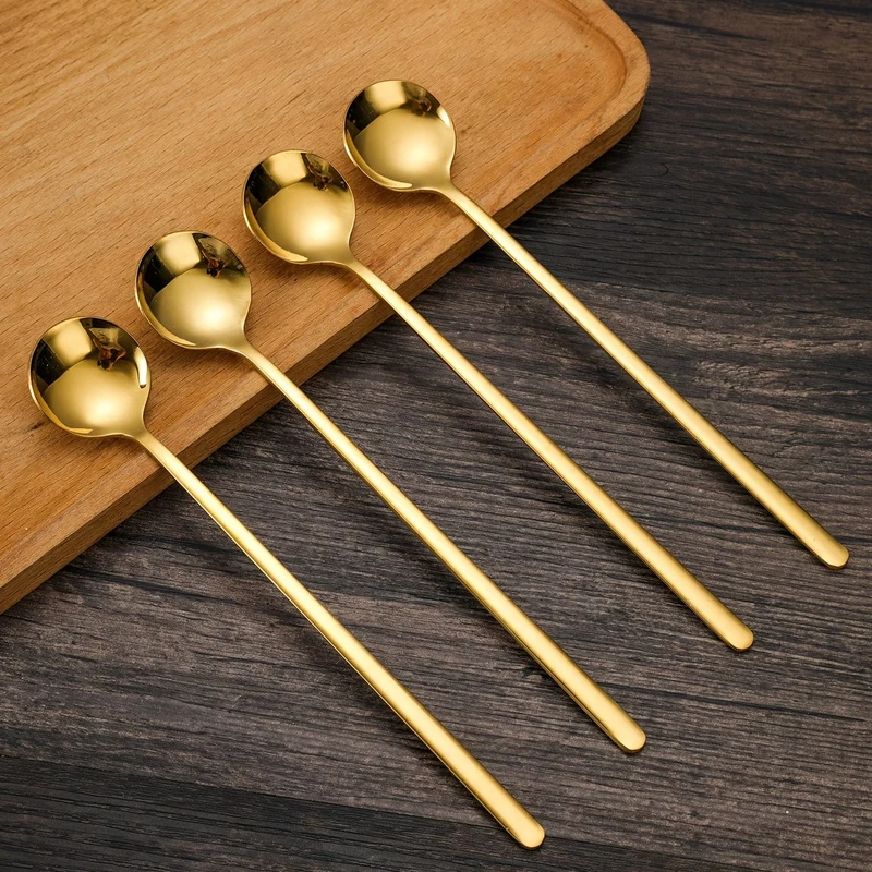 4 Stück 17.4 cm große Kaffee-Espresso-Löffel, Edelstahl-Rührlöffel, Teelöffel, Eistee-Löffel mit langem Griff, Geschirr