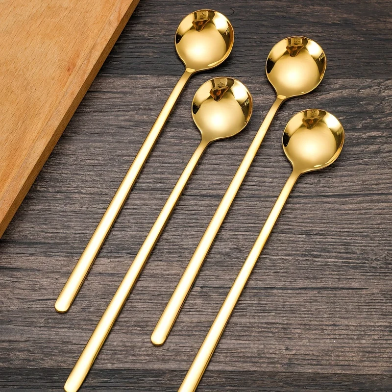 4 Stück 17.4 cm große Kaffee-Espresso-Löffel, Edelstahl-Rührlöffel, Teelöffel, Eistee-Löffel mit langem Griff, Geschirr