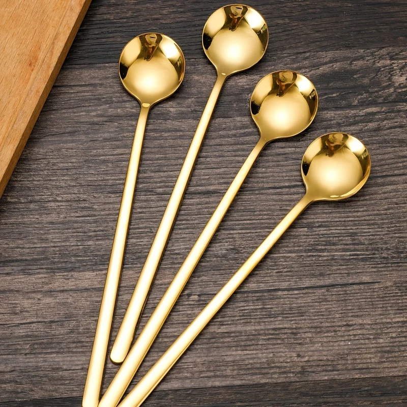 4 Stück 17.4 cm große Kaffee-Espresso-Löffel, Edelstahl-Rührlöffel, Teelöffel, Eistee-Löffel mit langem Griff, Geschirr
