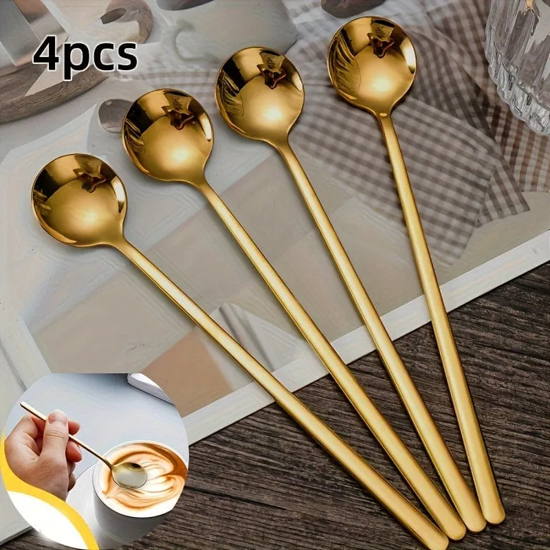 4 Stück 17.4 cm große Kaffee-Espresso-Löffel, Edelstahl-Rührlöffel, Teelöffel, Eistee-Löffel mit langem Griff, Geschirr