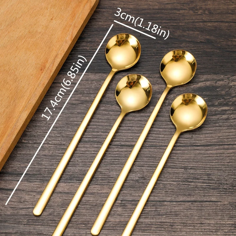 4 Stück 17.4 cm große Kaffee-Espresso-Löffel, Edelstahl-Rührlöffel, Teelöffel, Eistee-Löffel mit langem Griff, Geschirr