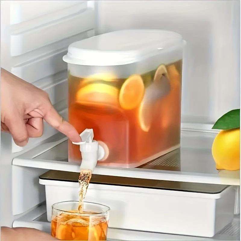 1 Stück, Kühlschrank-Kaltwasserkessel, Sommerkühlung, große Kapazität, Obsttee-Wasserkocher, hochtemperaturbeständiger Getränkeeimer für den Haushalt, mit Wasserhahn, Eiswasser-Saft-Eimer, Küchenbedarf, Barbedarf