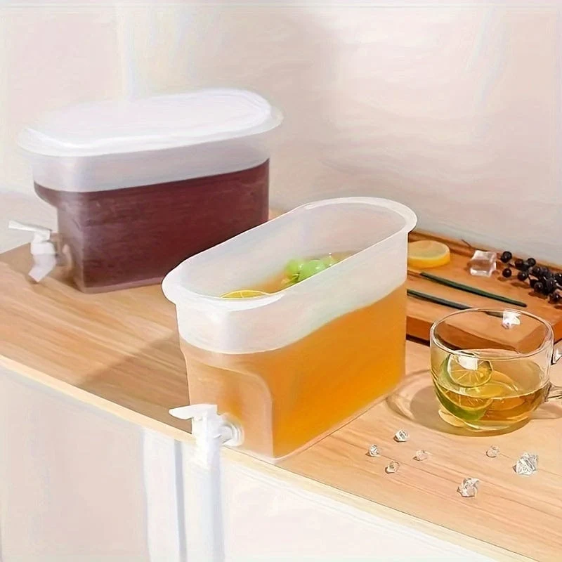 1 Stück, Kühlschrank-Kaltwasserkessel, Sommerkühlung, große Kapazität, Obsttee-Wasserkocher, hochtemperaturbeständiger Getränkeeimer für den Haushalt, mit Wasserhahn, Eiswasser-Saft-Eimer, Küchenbedarf, Barbedarf