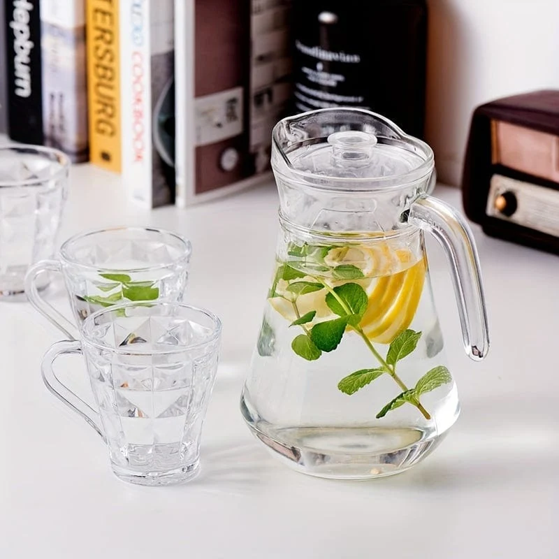 1/2 Stück, Kunststoffkrug mit Deckel, leicht zu reinigende, hitzebeständige Kunststoff-Wasserkaraffe mit Griff für heiße/kalte Getränke – Wasser, Kaltgetränk, Eistee und Saft, Wohnzimmerzubehör, Restaurantbedarf
