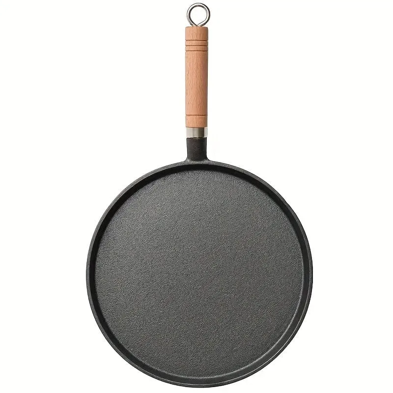 1 Stück 26 cm Gusseisen-Bratpfanne mit Holzgriff, antihaftbeschichtete Omelettpfanne, Kochpfanne für die Küche, Pfannkuchen, Crêpes-Maker, flache Pfanne, Bratpfanne, Frühstücks-Omelett-Backformen