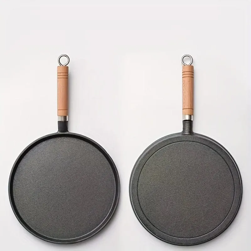 1 Stück 26 cm Gusseisen-Bratpfanne mit Holzgriff, antihaftbeschichtete Omelettpfanne, Kochpfanne für die Küche, Pfannkuchen, Crêpes-Maker, flache Pfanne, Bratpfanne, Frühstücks-Omelett-Backformen