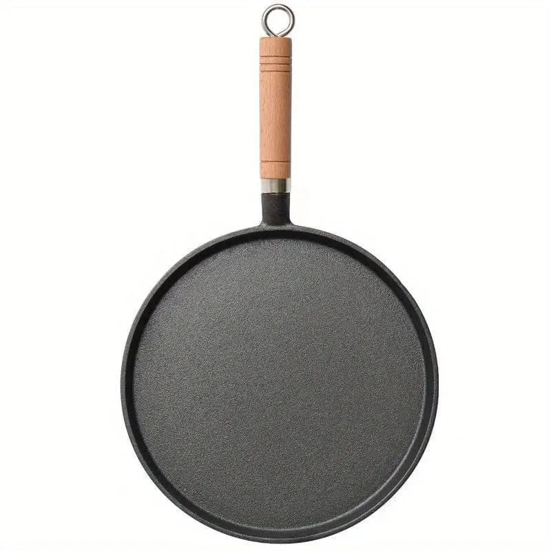 1 Stück 26 cm Gusseisen-Bratpfanne mit Holzgriff, antihaftbeschichtete Omelettpfanne, Kochpfanne für die Küche, Pfannkuchen, Crêpes-Maker, flache Pfanne, Bratpfanne, Frühstücks-Omelett-Backformen