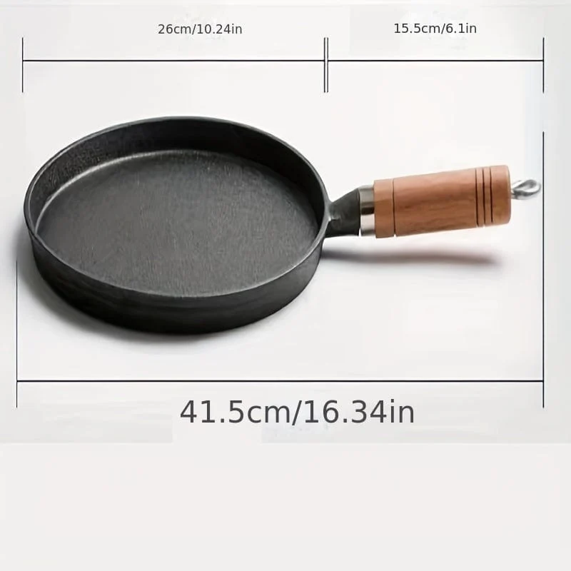 1 Stück 26 cm Gusseisen-Bratpfanne mit Holzgriff, antihaftbeschichtete Omelettpfanne, Kochpfanne für die Küche, Pfannkuchen, Crêpes-Maker, flache Pfanne, Bratpfanne, Frühstücks-Omelett-Backformen