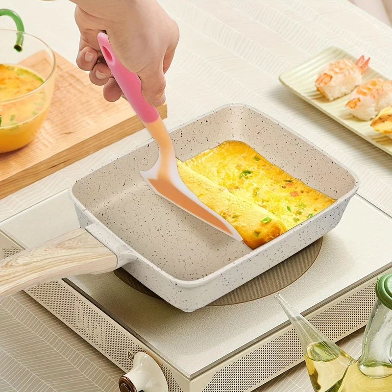 1 Satz japanische Bratpfanne, Tamagoyaki-Bratpfanne, rechteckige Tamagoyaki-Bratpfanne, japanische rechteckige Bratpfanne, antihaftbeschichtete Bratpfanne mit Silikonspatel und Ölpinsel