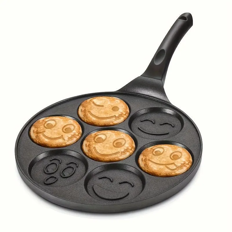 1 Stück Mini-Pfannkuchen-Grillplatte, Mini-Pfannkuchenpfanne, Pfannkuchenpfanne mit Smiley-Gesicht, Pfannkuchenmaker mit 7 Formen, Kochgeschirr, Küchengeschirr, Küchenbedarf, Küchenartikel