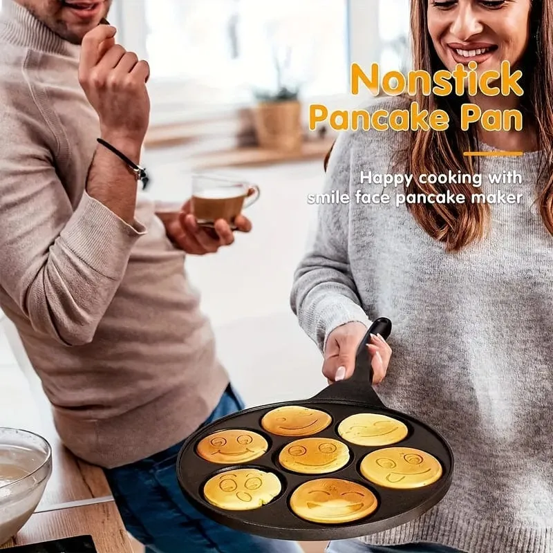 1 Stück Mini-Pfannkuchen-Grillplatte, Mini-Pfannkuchenpfanne, Pfannkuchenpfanne mit Smiley-Gesicht, Pfannkuchenmaker mit 7 Formen, Kochgeschirr, Küchengeschirr, Küchenbedarf, Küchenartikel