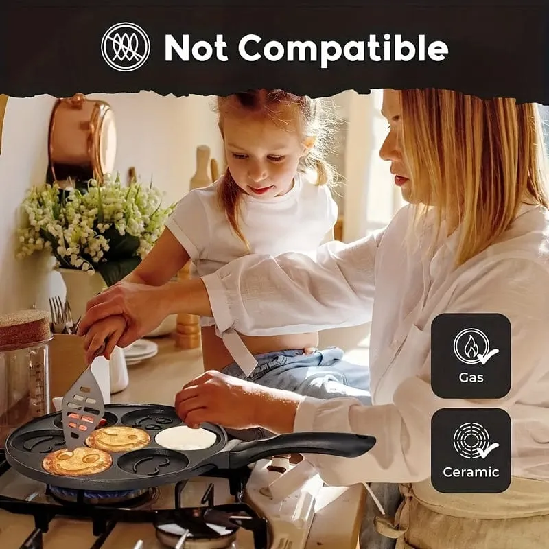 1 Stück Mini-Pfannkuchen-Grillplatte, Mini-Pfannkuchenpfanne, Pfannkuchenpfanne mit Smiley-Gesicht, Pfannkuchenmaker mit 7 Formen, Kochgeschirr, Küchengeschirr, Küchenbedarf, Küchenartikel