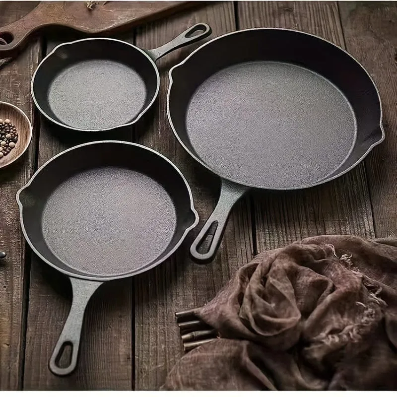 1-teilige Bratpfanne aus Gusseisen, Bratpfanne mit Tropfausgießern, vorgebranntes, ofenfestes Kochgeschirr, Kochen im Innen- und Außenbereich beim Camping, grillfest, Küchengeschirr, Küchenbedarf, Küchenartikel