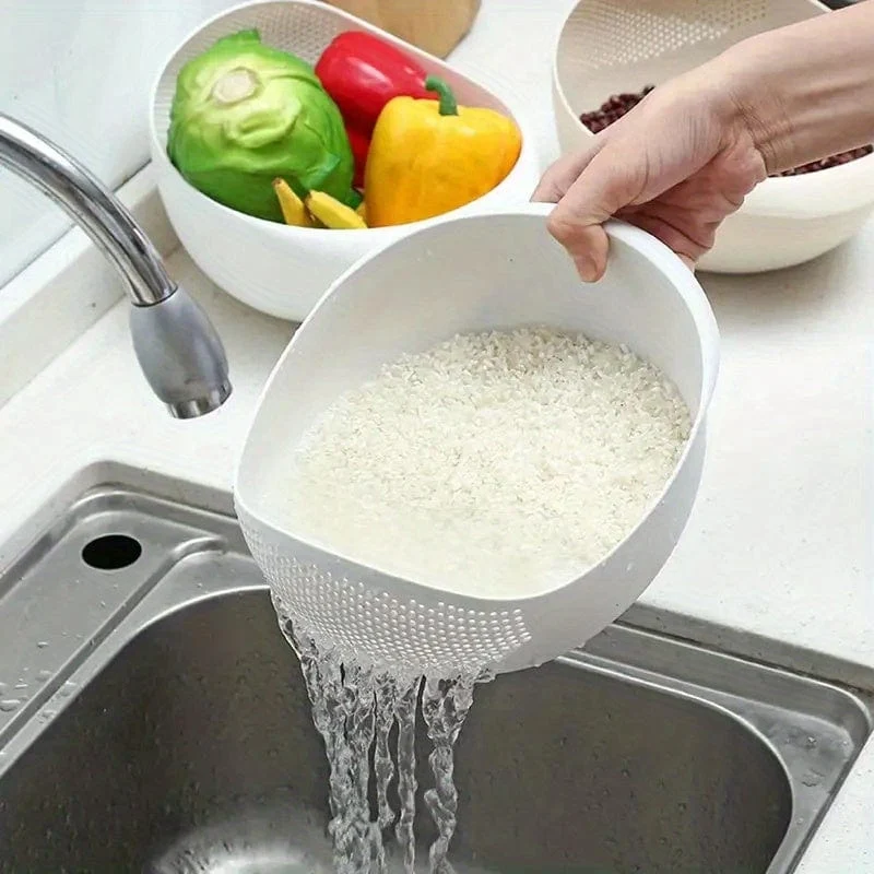1 Stück, Reiswaschschüssel aus Kunststoff mit Sieb – zum effizienten Waschen von kleinen Körnern und Küchengeräten
