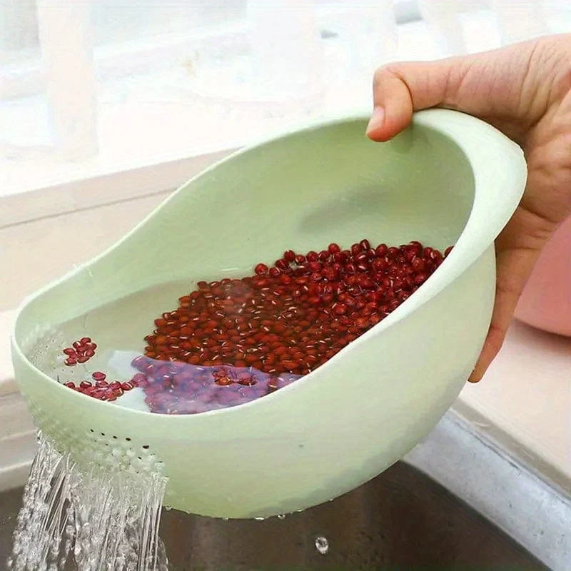 1 Stück, Reiswaschschüssel aus Kunststoff mit Sieb – zum effizienten Waschen von kleinen Körnern und Küchengeräten