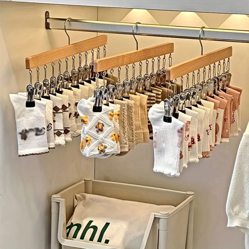 1 Stück Hutaufhänger aus Holz mit 12 Clips, Wäscheständer für Unterwäsche, Krawatten, Unterhemden, Schals, Gürtel, Aufbewahrungsorganisator für den Haushalt für Badezimmer, Schlafzimmer, Schrank, Kleiderschrank, Zuhause, Wohnheim